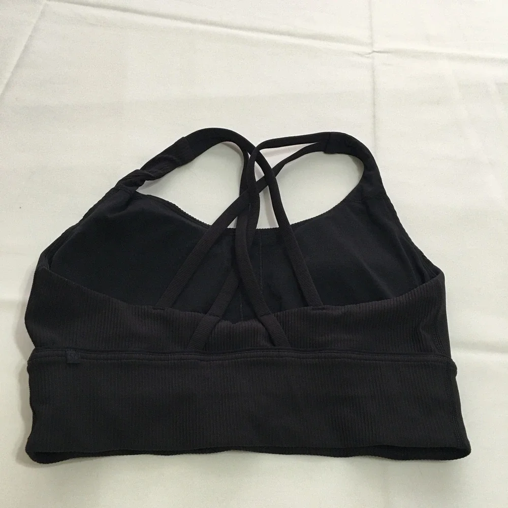Lululemon Energy Bra Longline Womens Size 8 Black Ribbed Crisscross Strappy